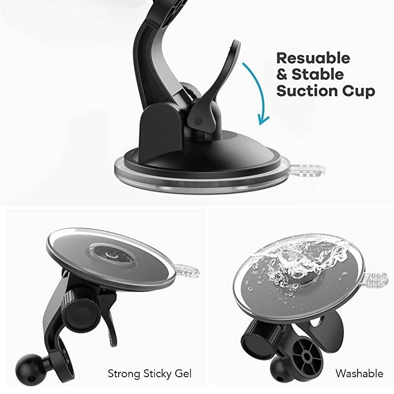 Car Phone Mount with Adjustable Arm Universal Dashboard Windshield Cell Phone Holder for Car Dash Strong Gel Suction Compatible with iPhone 11 11pro Xs XS Max XR 8 7 Samsung S10 S9 S8 S7