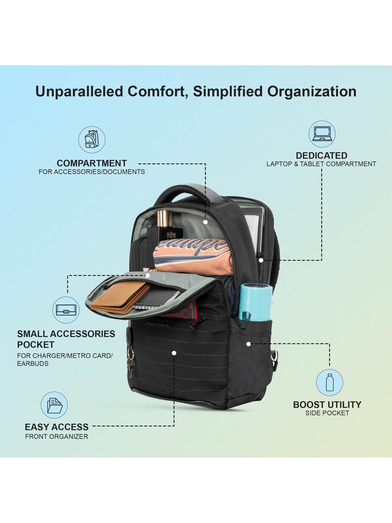 Red Tape 28 L Black Large Laptop Backpack