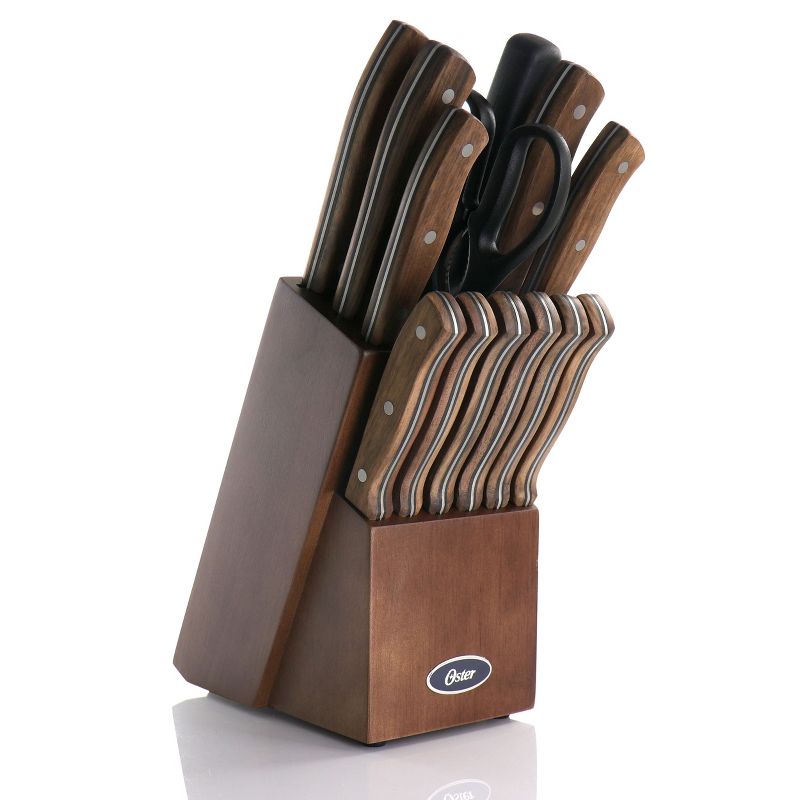 Oster Hensley 14 Piece Stainless Steel Cutlery Set in Black Walnut with Storage Block