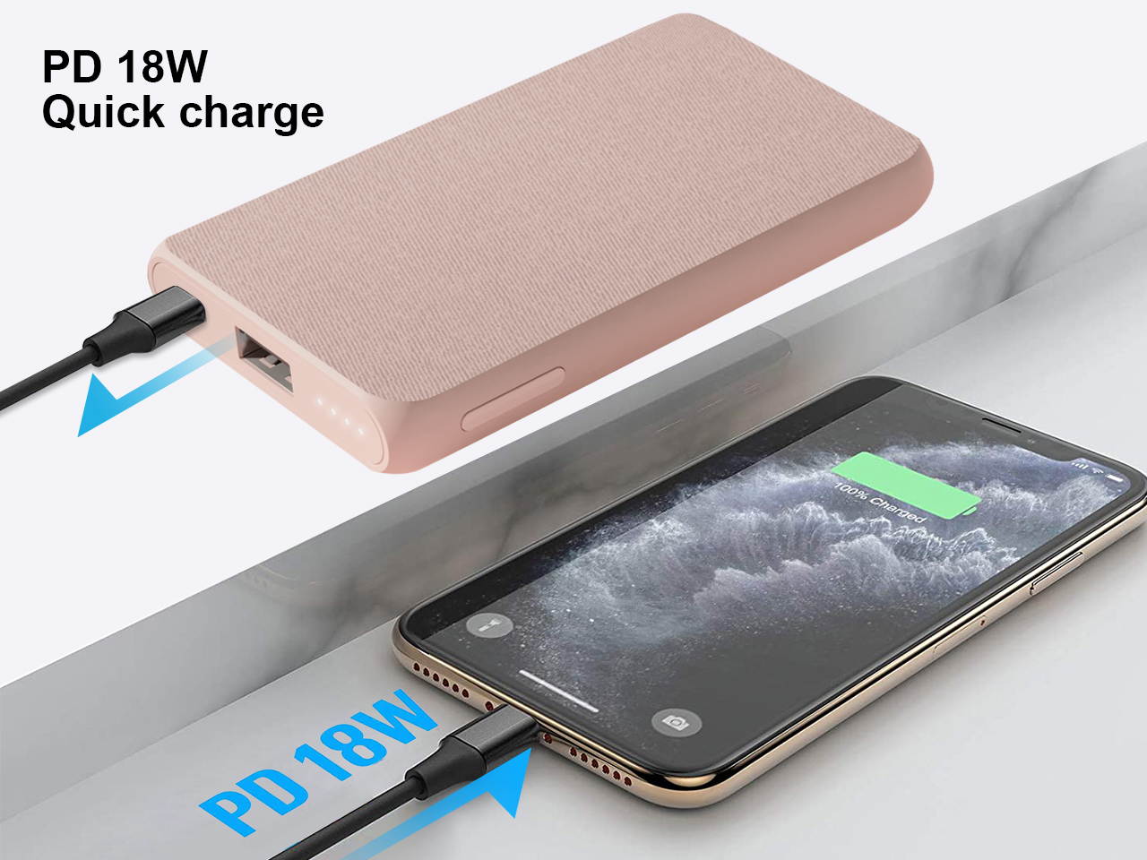 Portable Charger, Power Bank, 10000mAh Battery Pack, PD Charging Technology for iPhone 12/12 Pro / 12 Pro Max / 8 / X/XR, Samsung Galaxy, and More (Includes Type-C Dual Interface Cable) Pink