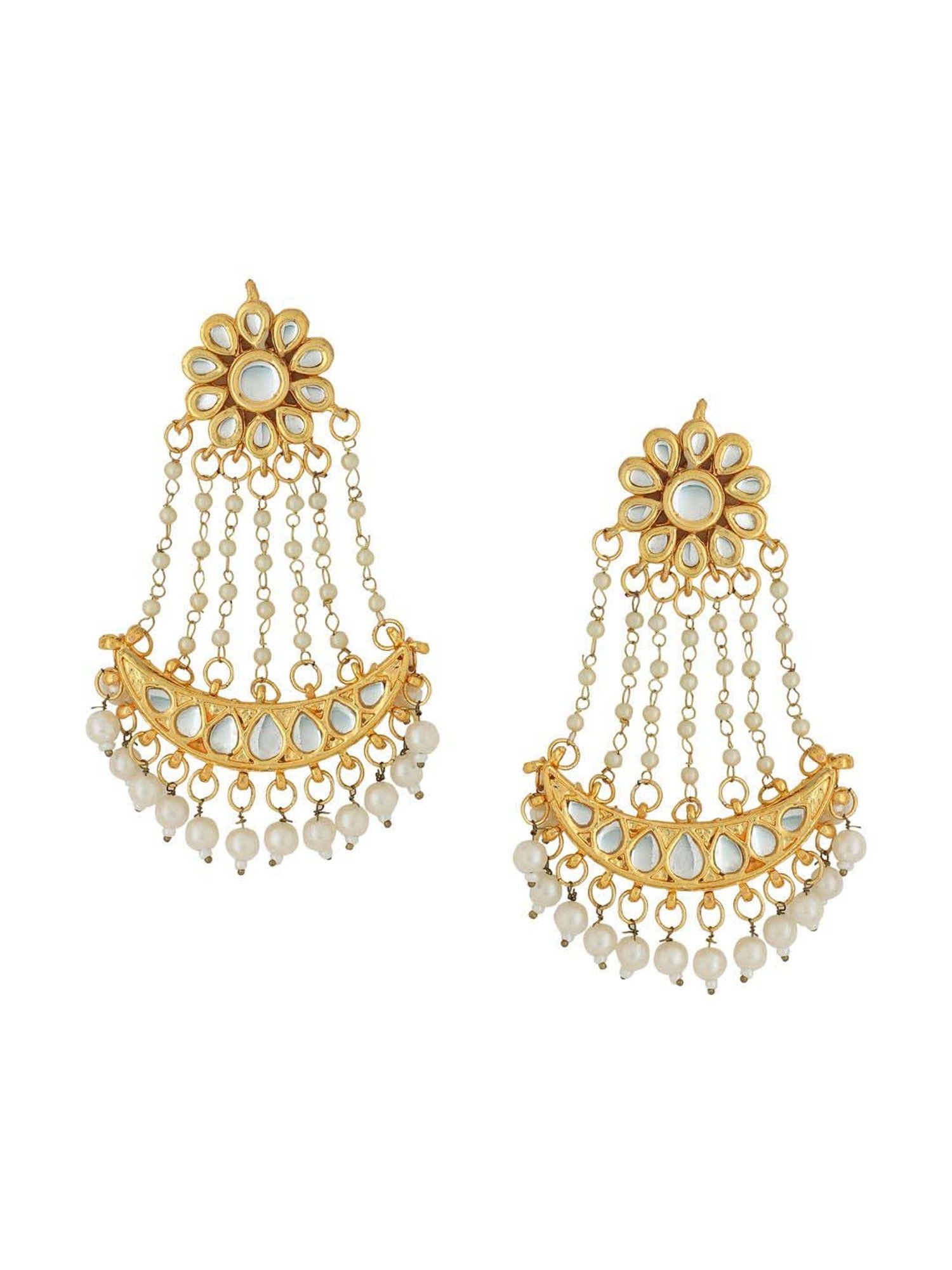NVR Gold-Plated Kundan Chand Bali Earrings for Women