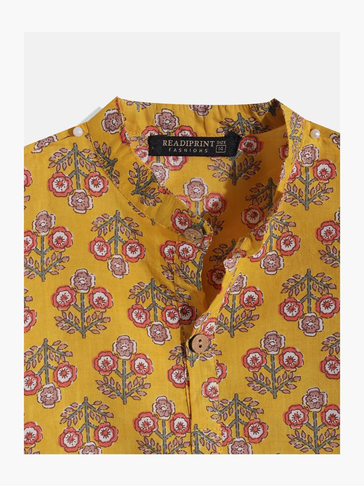 READIPRINT FASHIONS Kids Mustard & White Floral Print Full Sleeves Kurta, Nehru Jacket with Pyjamas