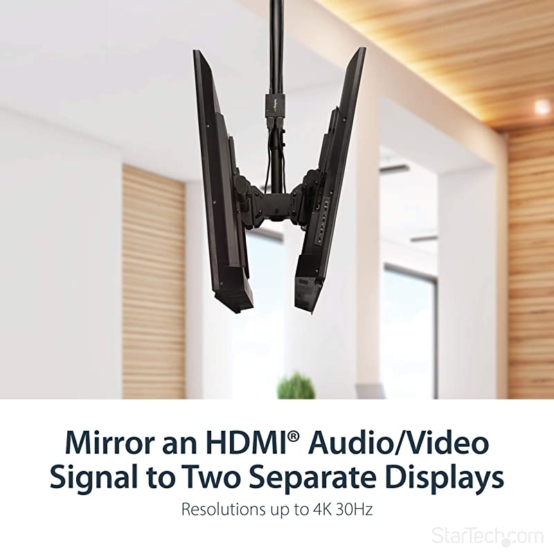 com 4K HDMI Splitter 1 In 2 Out - 4K 30Hz HDMI 1.4 2 Port Video Splitter Box -with high speed HDMI cable, USB power cable - Black (ST122HD4KU)