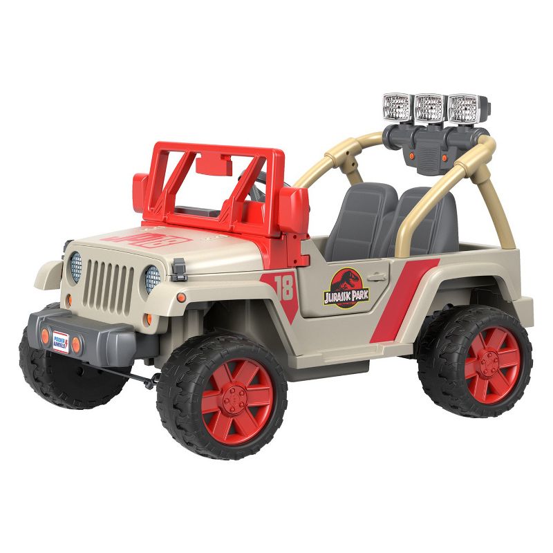 Power Wheels 12V Jurassic Park Jeep Wrangler Powered Ride-On - Cream/Red