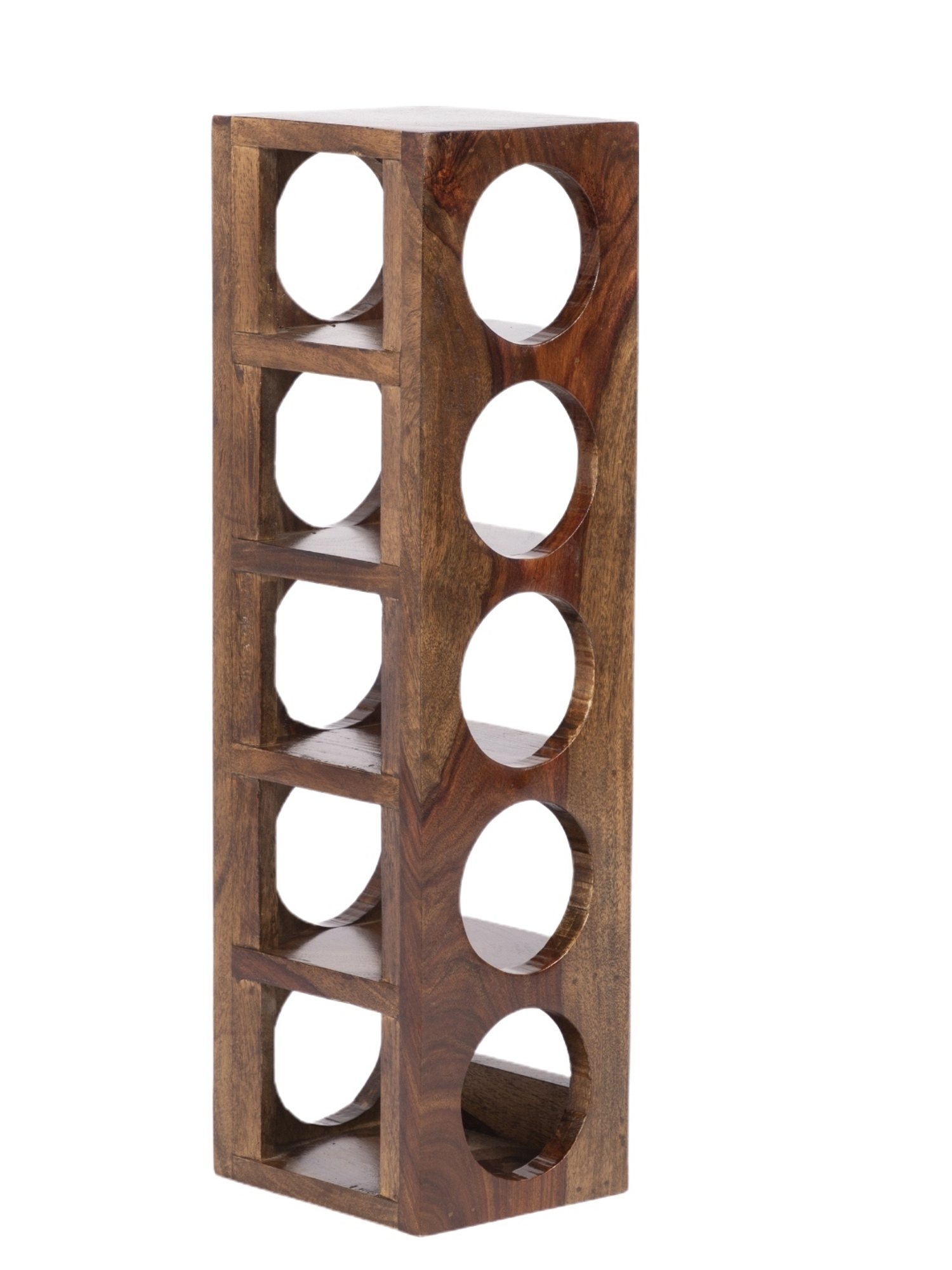 Ikiriya Kassel Solid Brown Wood Wine Rack Teak Finish