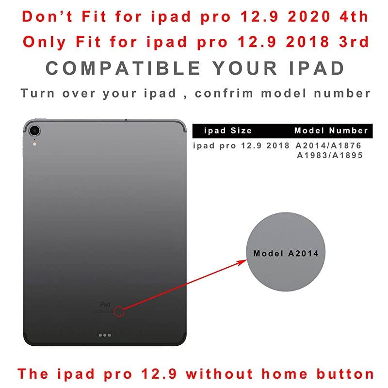 iPad pro 129 case with Keyboard 2018 3rd Gen Backlit7 Color Backlight 360 Rotatable Wireless Smart Folio 180 flip Swivel Stand Hard Shell Cover Auto SleepWake Black