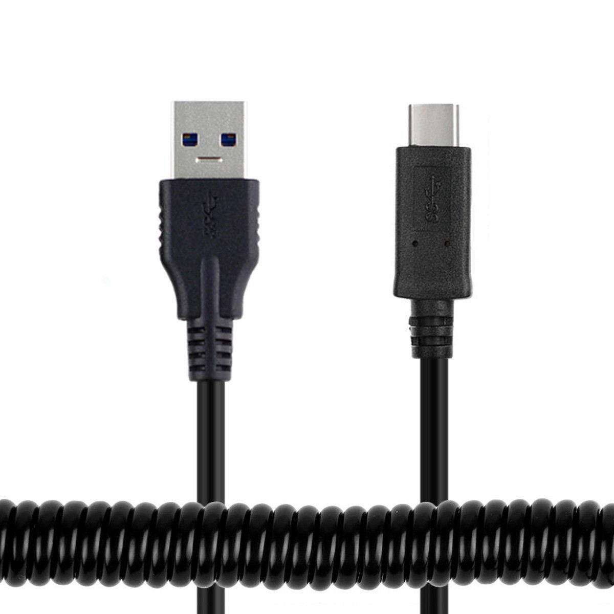Standard USB 3.0 Type A Male to USB 3.1 Type C USB-C Male Stretch Data Cable for Phone Tablet Black 1m