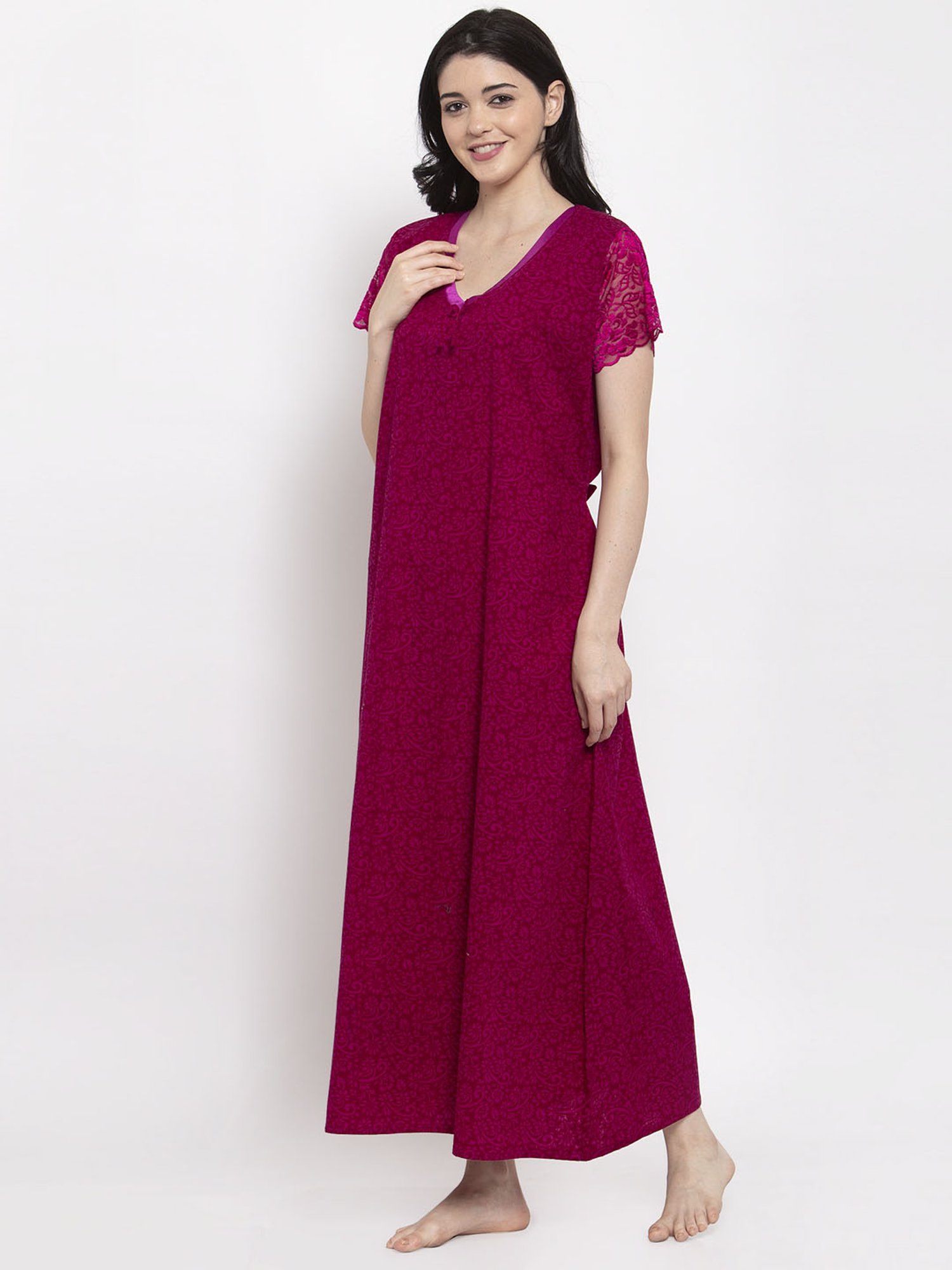 Secret Wish Maroon Printed Nighty