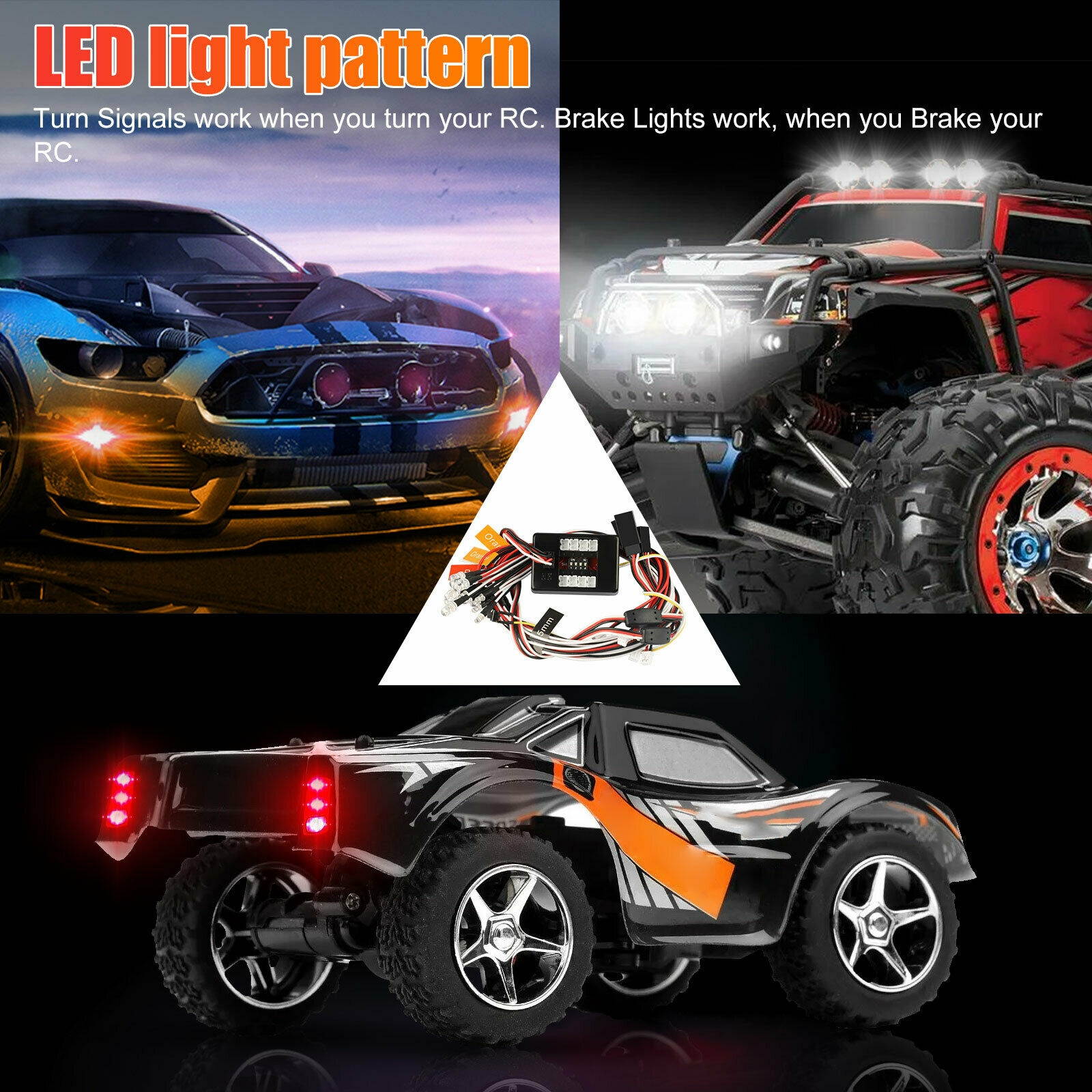 Brake  Headlight  Signal 12 LED Light Kit Fit 1:10 RC Car Truck 2.4ghz PPM FM