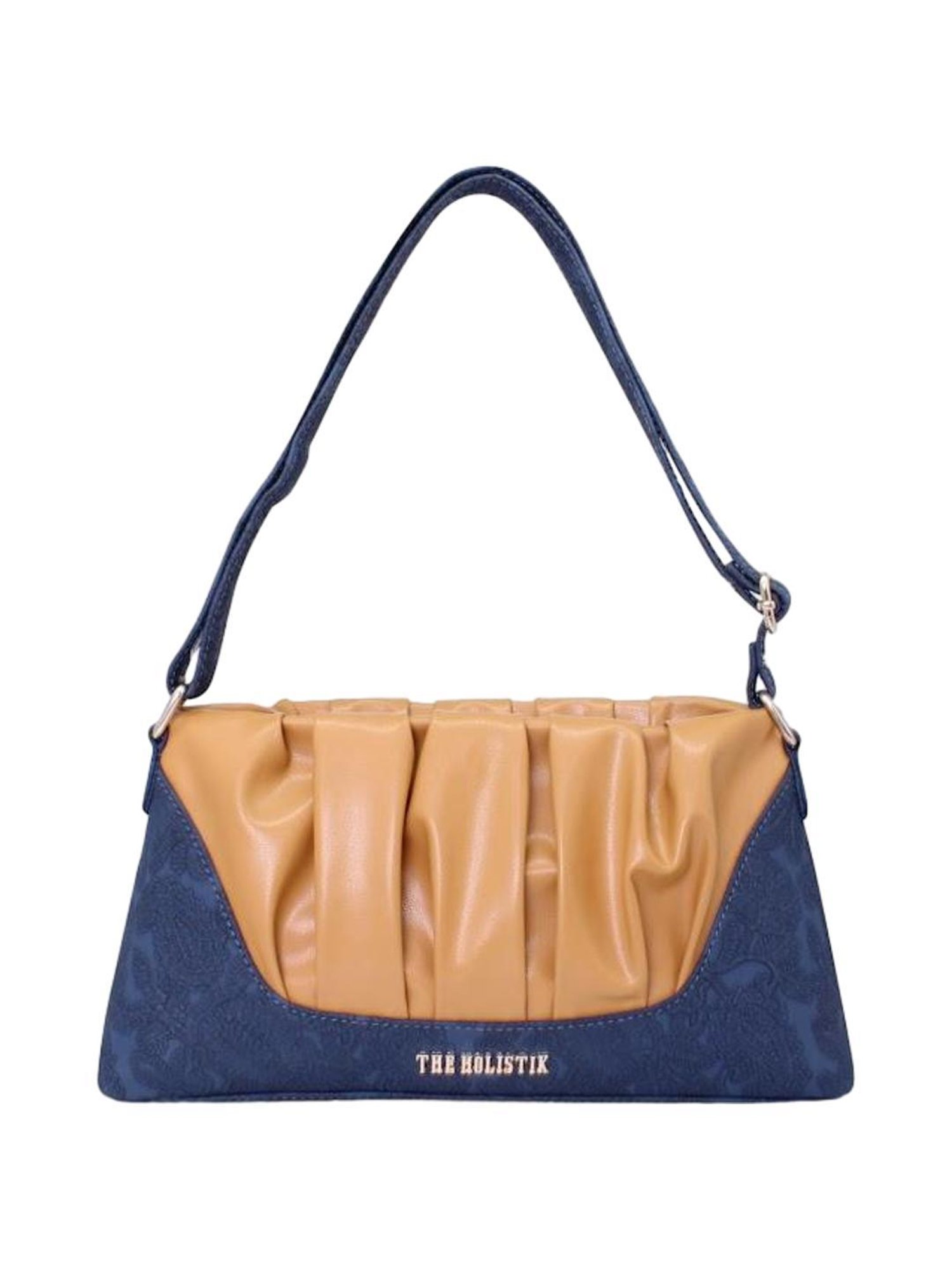 THE HOLISTIK Ishante Navy Blue & Tan Textured Medium Sling Handbag