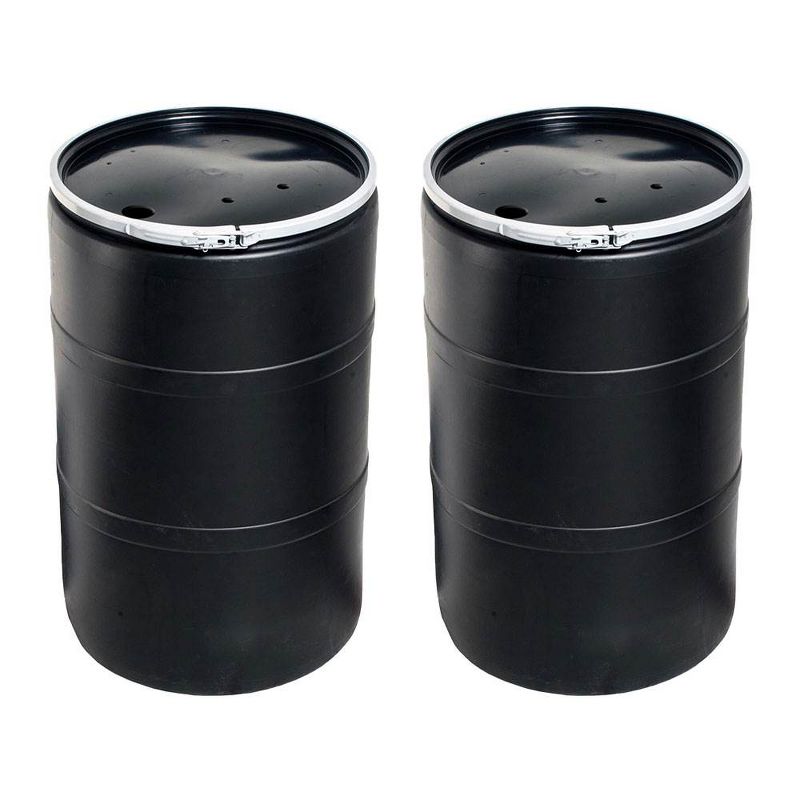 Hydrofarm 55 Gallon Drum Hydroponic Reservoir w/ Pre-Drilled Solid Lid, 2 Pack