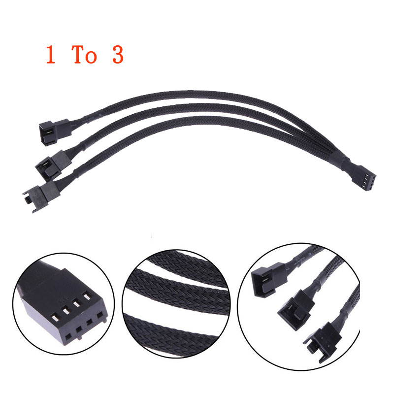 Black Net Jacket Sleeved 10 inch PWM 4pin 1 to 3 4-pins Fan Splitter Hub Power Fan-out Adapter Cable,Motherboard PMW 4-pin header 1x3 Fan-Out Power Cable - 10"