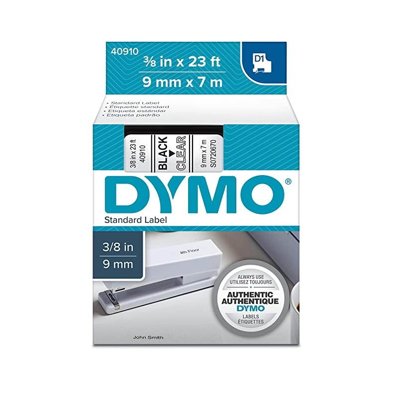 Standard D1 40910 Labeling Tape ( Black Print on Clear Tape , 3/8'' W x 23' L , 1 Cartridge),  Authentic