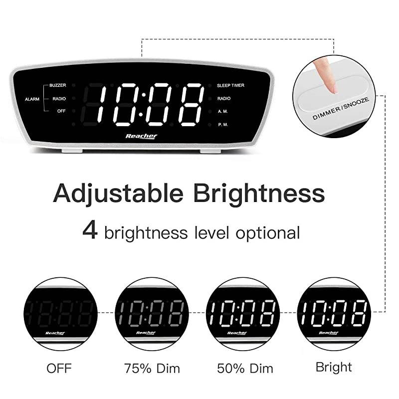 Simple Alarm Clock Radio with USB Charger Port FM Radio Dimmer 6 Snoozes 9Minute intervals Adjustable Alarm Volume for Heavy Sleepers for Bedrooms White