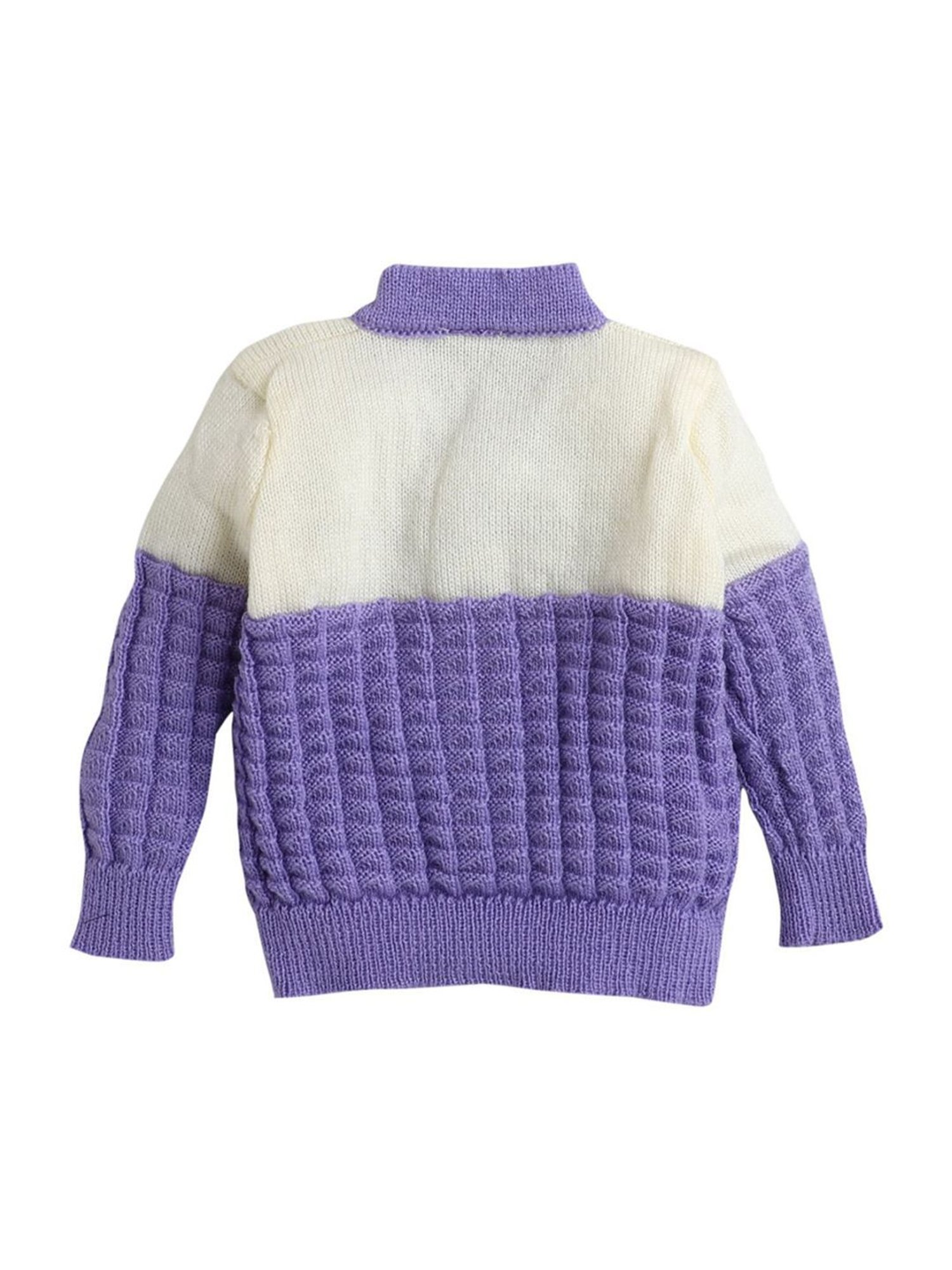 Little Angels Kids Purple & Cream Textured Pattern Full Sleeves Sweater Set
