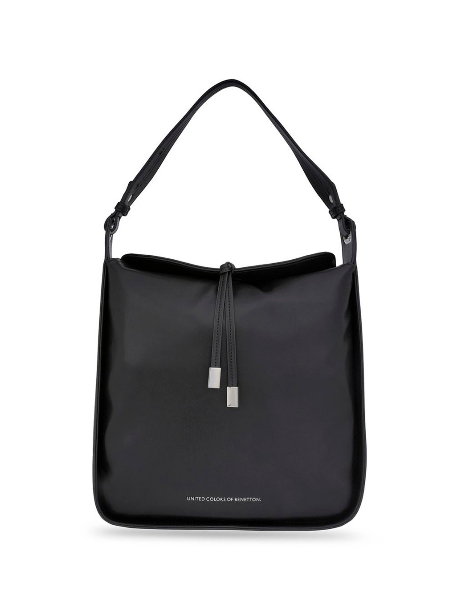 United Colors of Benetton Eve Black PU Solid Hobo Shoulder Handbag