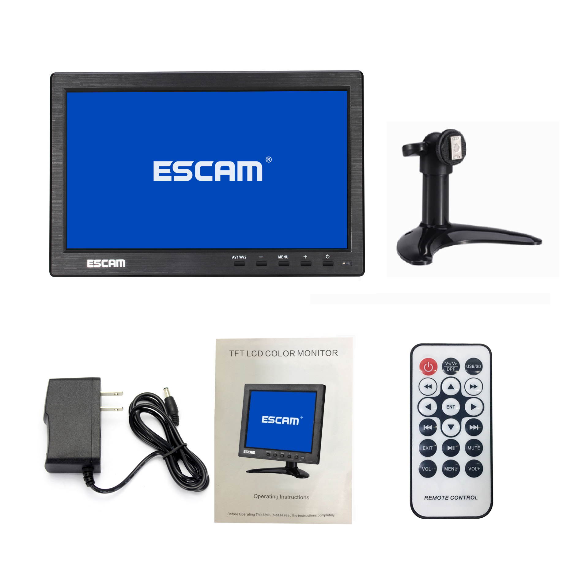ESCAM T10 10 inch TFT LCD 1024x600 Color Monitor with VGA HDMI AV BNC USB