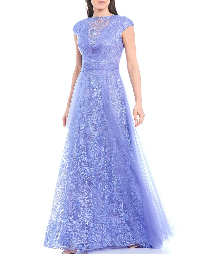 Tadashi Shoji Illusion Lace Yoke and Tulle Gown
