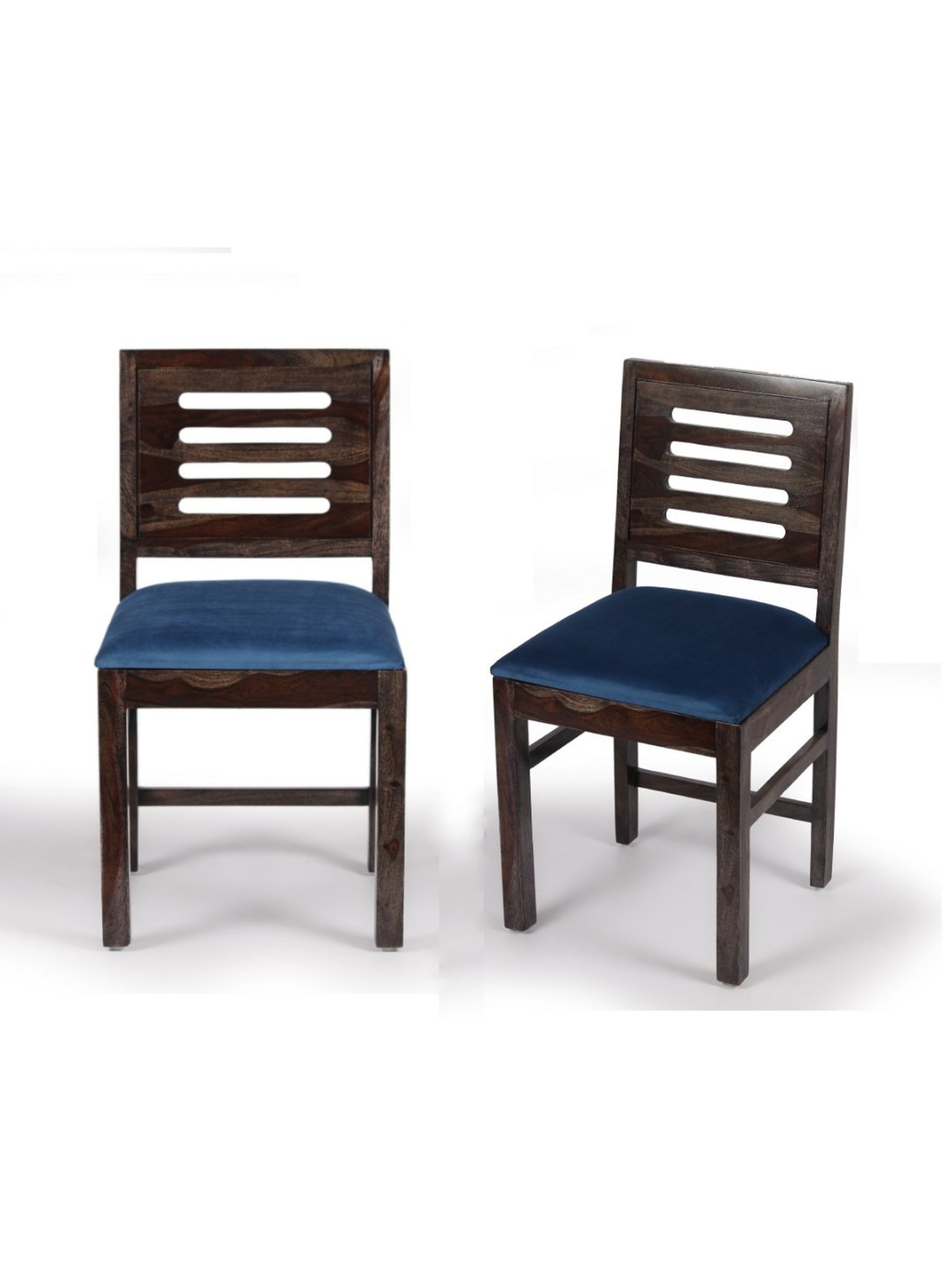 Ikiriya Rosslyn Solid Blue & Dark Brown Wood Dining Chair Mahogany Finish - Set of 2