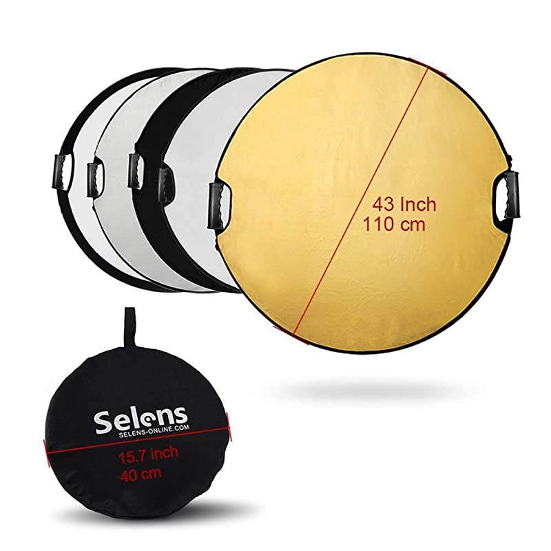 5in1 43 Inch 110cm Portable Handle Round Reflector Collapsible Multi Disc with Carrying Case for Photography Photo Studio Lighting Outdoor Lighting
