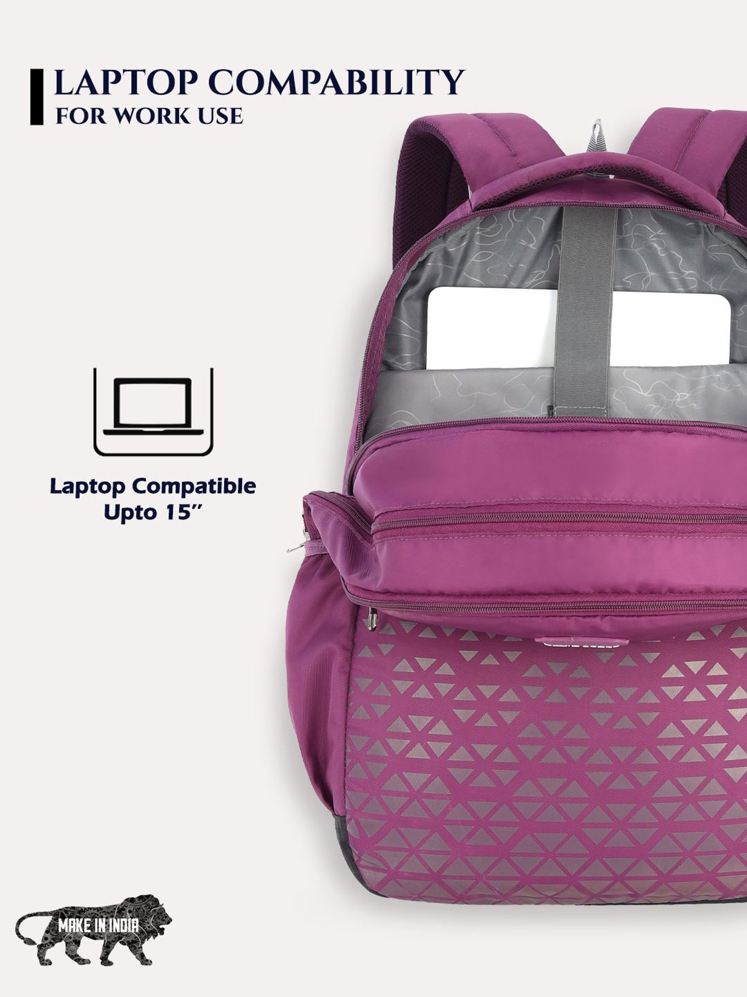 Lavie Sport Chrysolite 34L Laptop Backpack For Boys & Girls Unisex Bag for Men & Women (Purple)