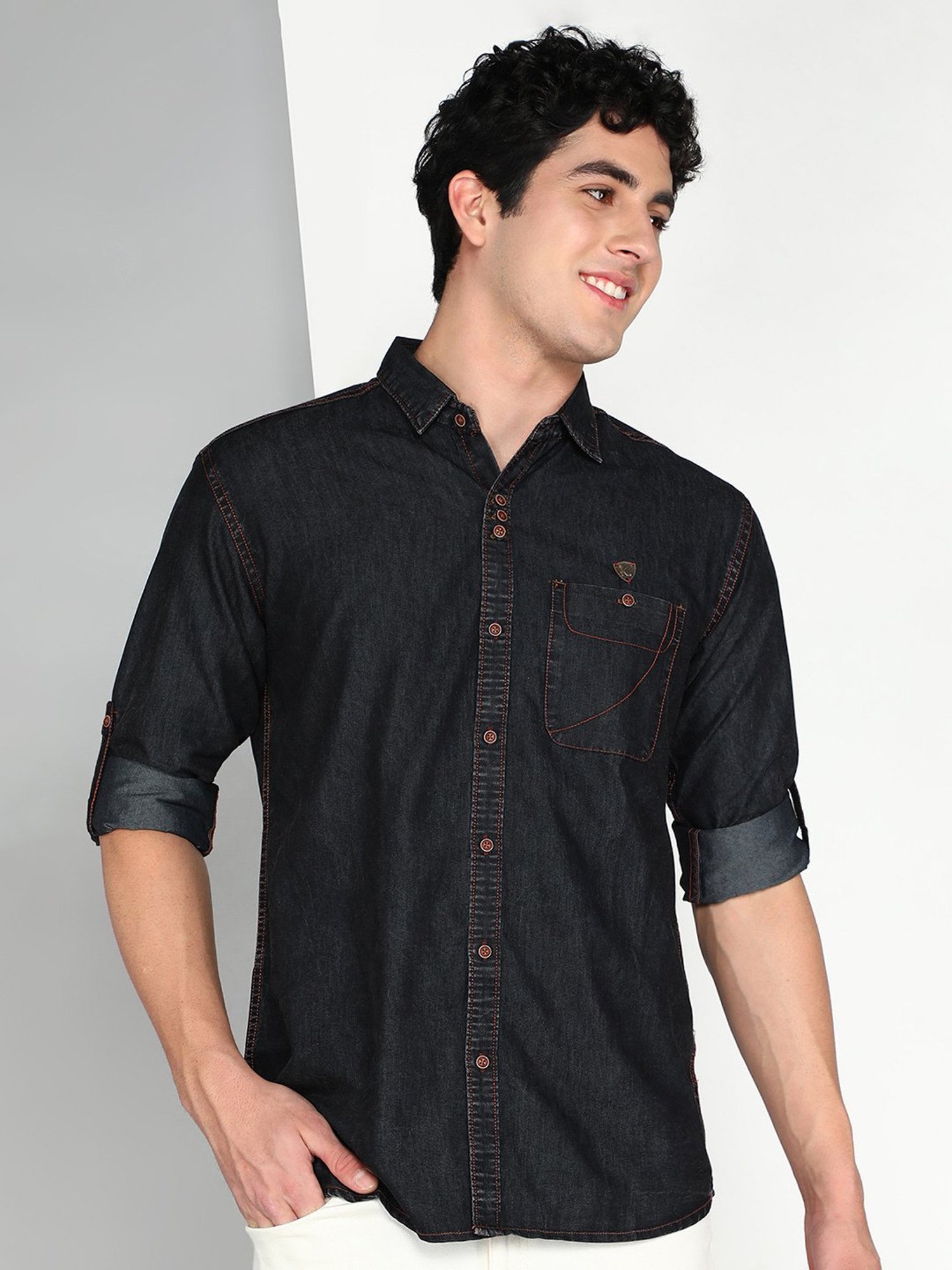 Kuons Avenue Cobalt Blue Slim Fit Denim Shirt