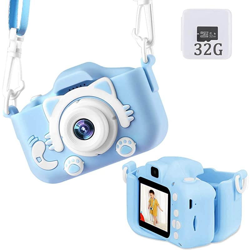 Camera Upgraded Kid Digital Camera for Girls and Boys,1080 IPS Child Video Camera Toys Gift for 3-10 Years Old Children [32GB Memory Card,Protective Shell Include] (Blue)