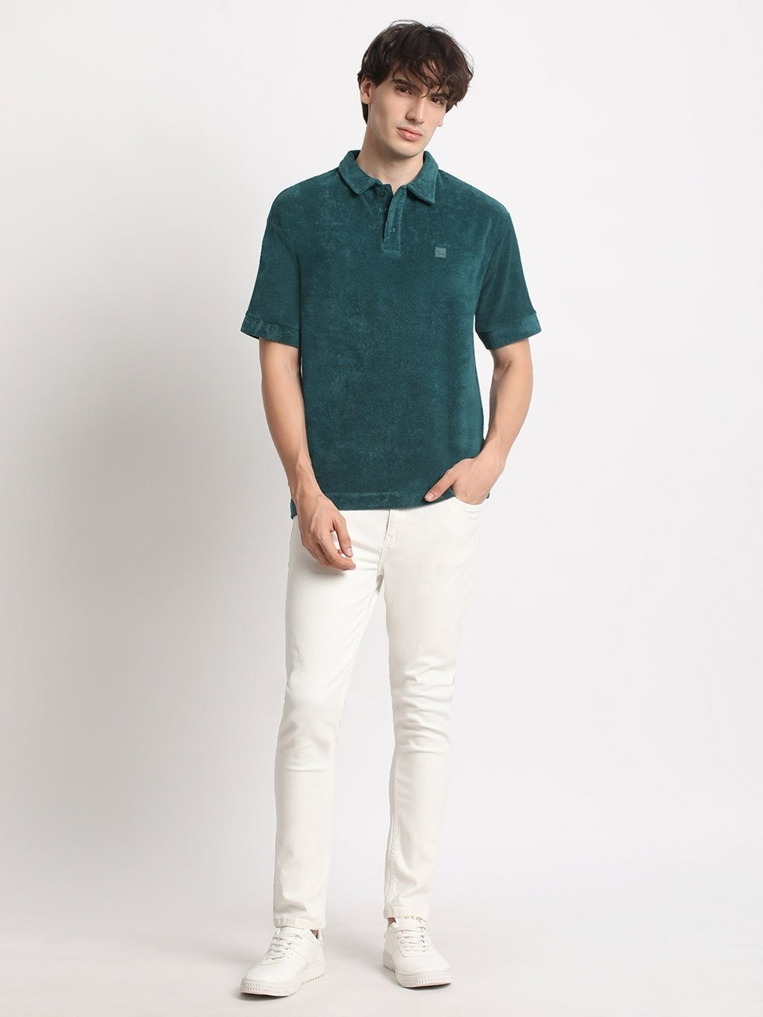 The Bear House Teal Green Relaxed Fit Polo T-Shirt