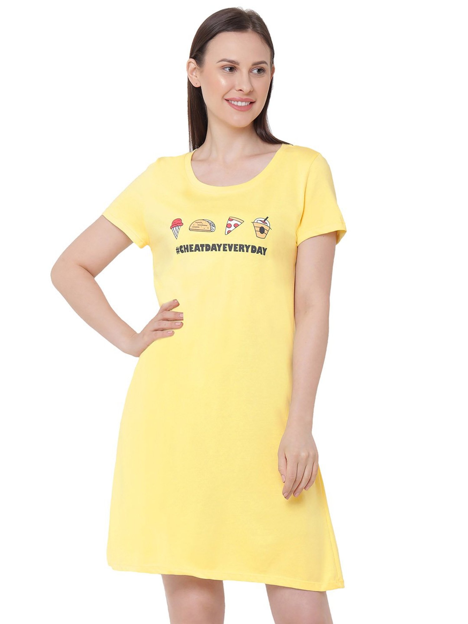 Soie  Yellow Printed Night Dress