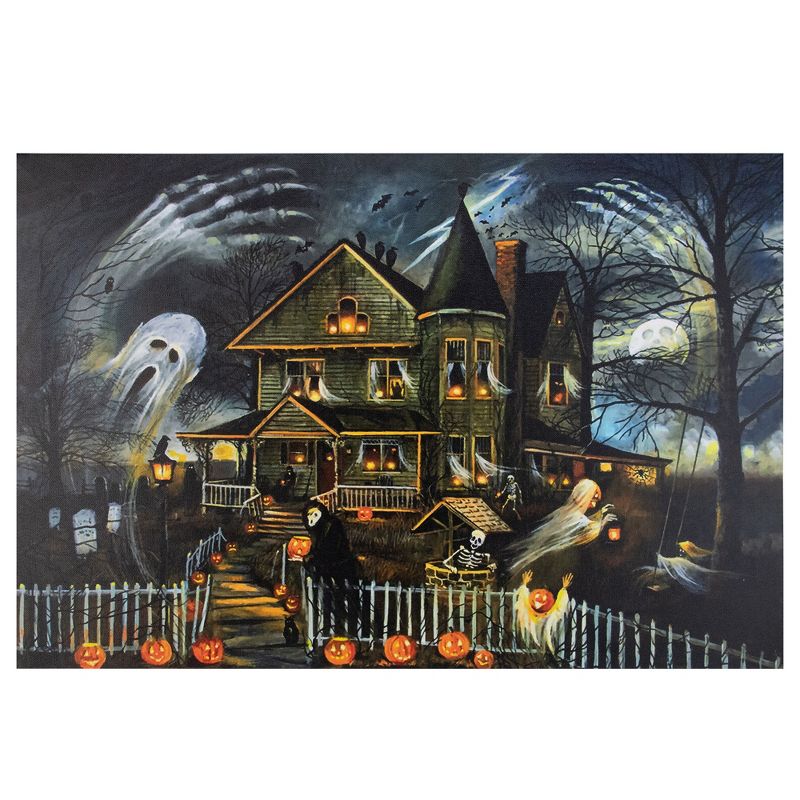 Northlight 23.5" LED Lighted Creepy Haunted House Halloween Canvas Wall Art