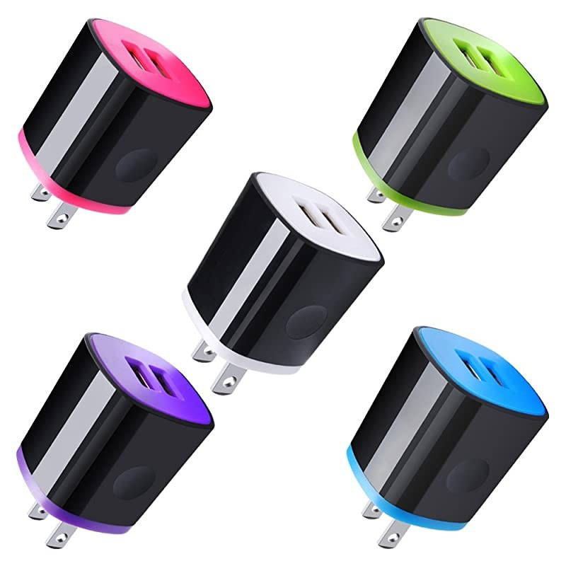 Wall Charger Adapter Charger Brick  5 Pack 21A Dual Port USB Cube Block Wall Charger Plug Compatible for iPhone 11 Pro Max XR XS X 8 7 6 Plus iPad Samsung LG Moto Android Phone Kindle