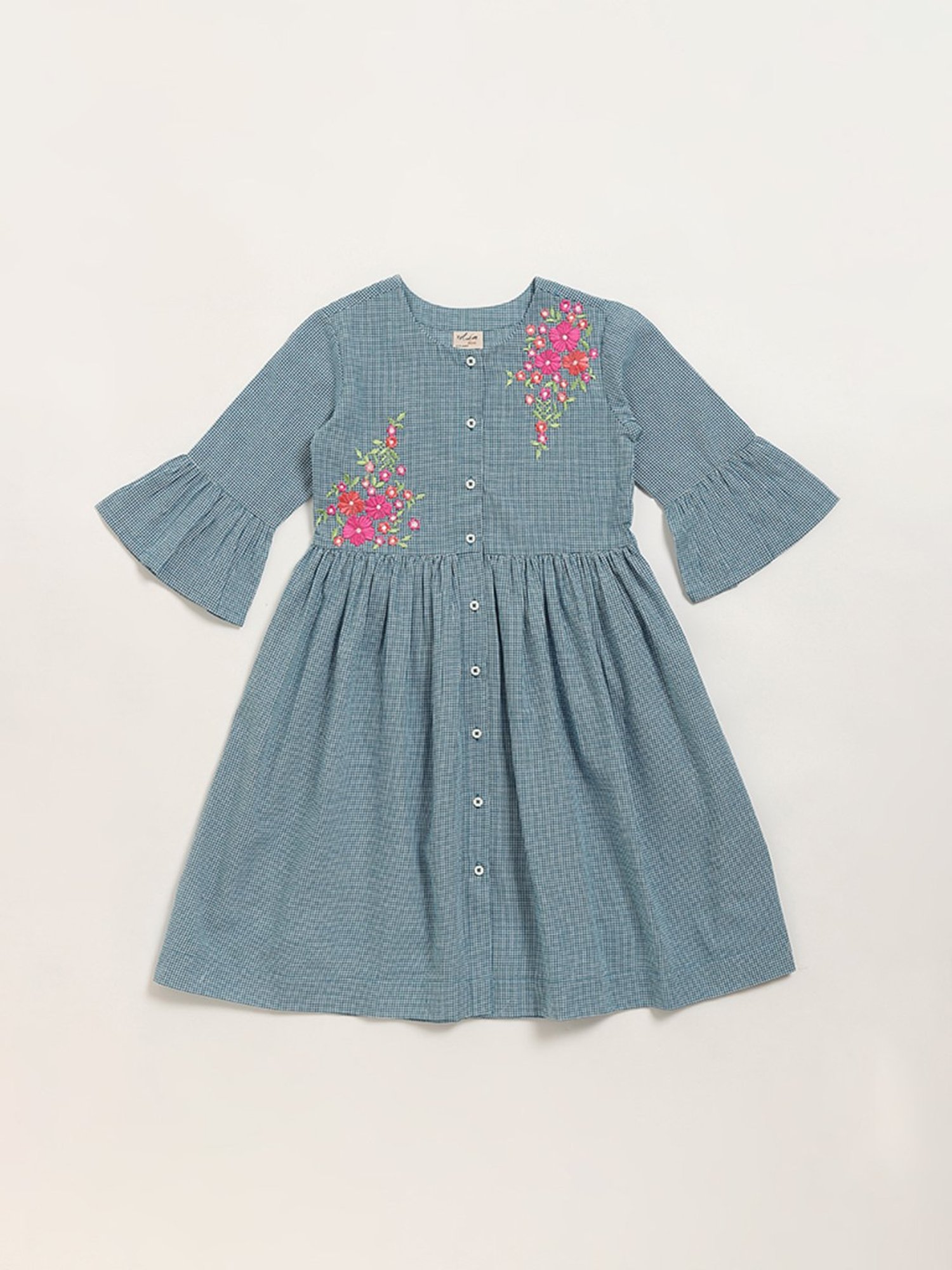 Utsa Kids by Westside Blue Checks Design A-Line Cotton Dress