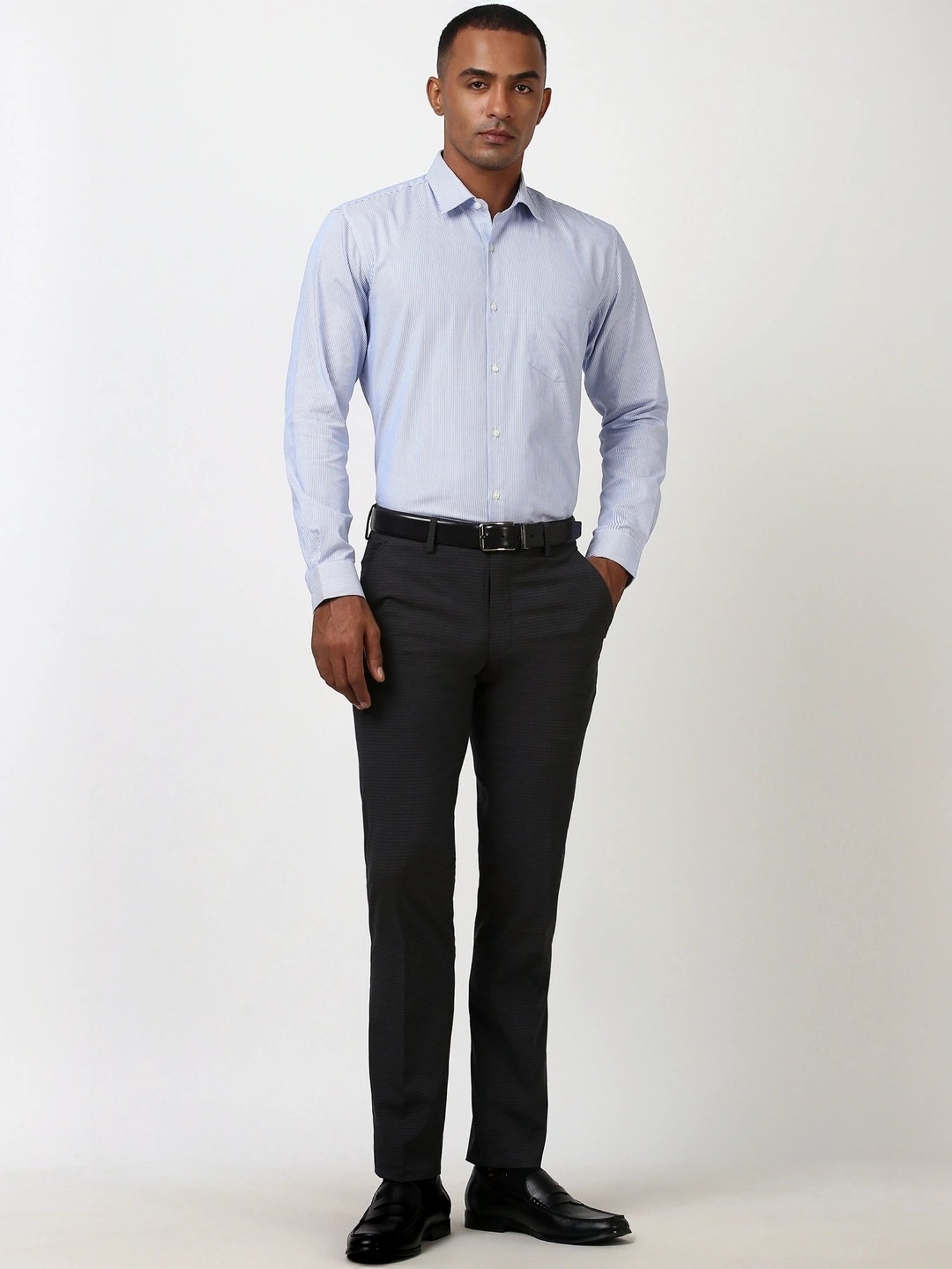 Peter England Grey Slim Fit Self Pattern Trousers