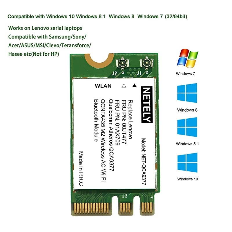Wireless Network Adapter for LaptopNGFF M2 WiFi Card80211AC 1x1 MIMO24GHz 150Mbps 5GHz 433Mbps Bluetooth 41M2 Bluetooth Wireless AdapterLenovo FRU PN00JT477 FRU PN01AX709