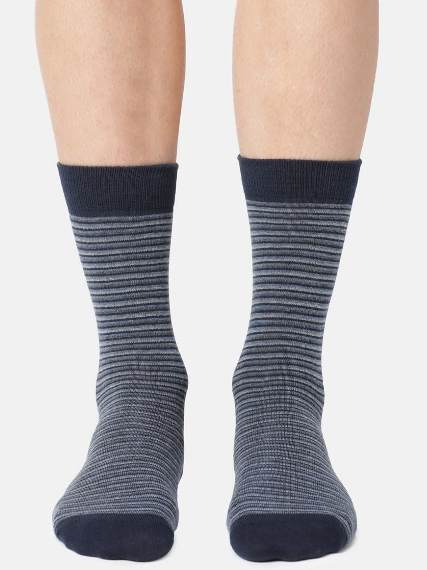 Jockey 7104 Navy Cotton Crew Length Socks with Stay Fresh Treatment - Pack of 3 (Prints May Vary)
