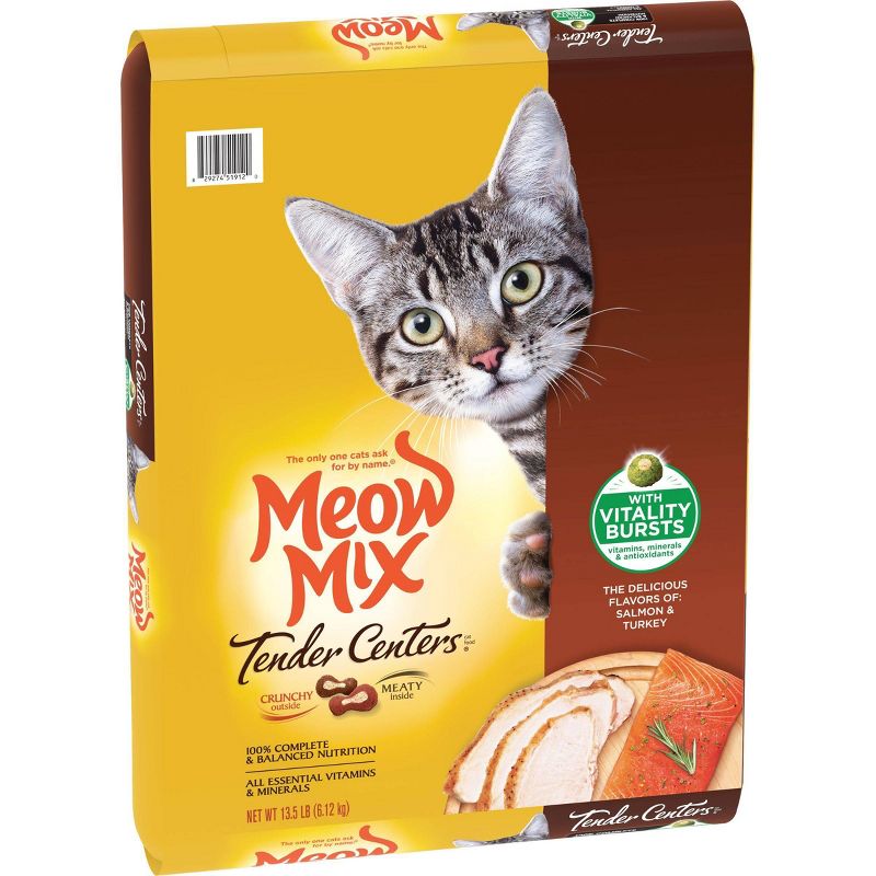 Meow Mix Tender Centers with Flavors of Salmon & Turkey Adult Complete & Balanced Dry Cat Food - 13.5lbs