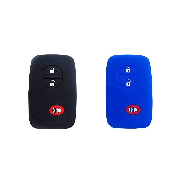 Autotech Remote Key Silicone Rubber Keyless Entry Shell Case Fob and Key Skin Cover fit for Toyota 4runner Venza Avalon Land Cruiser Camry Prius 1 Pair Black+Blue