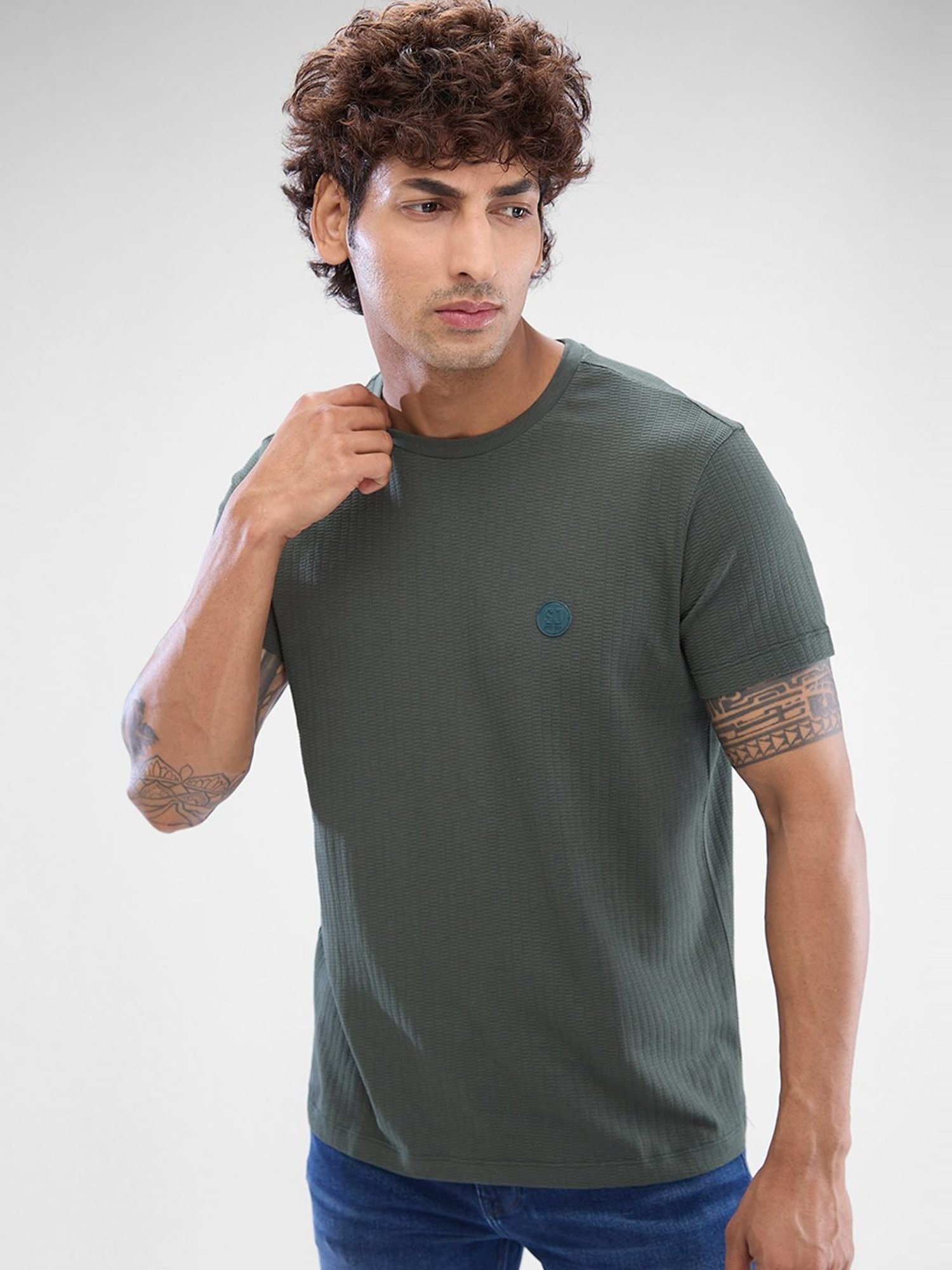 Spykar Green Slim Fit T-Shirt
