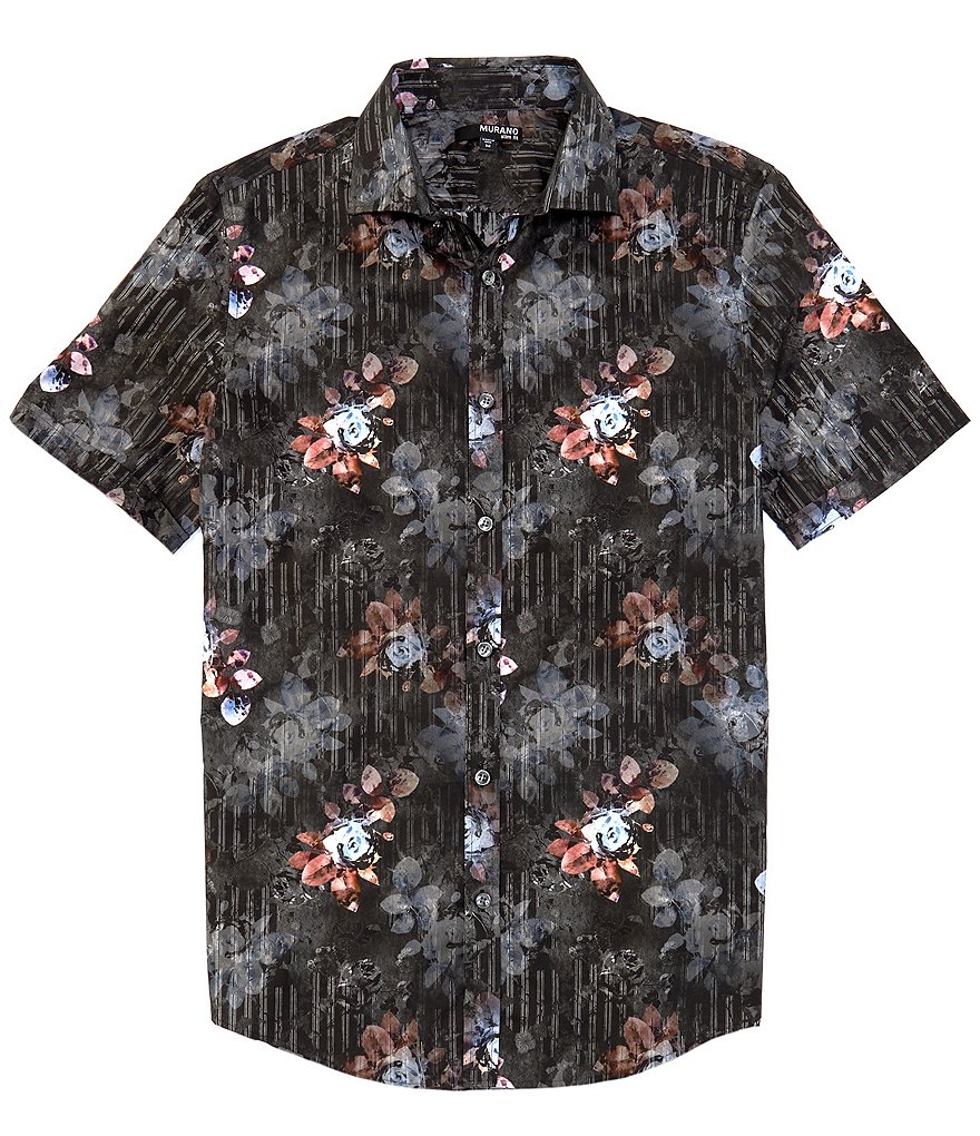 Murano Slim-Fit Floral Stripe Short-Sleeve Woven Shirt