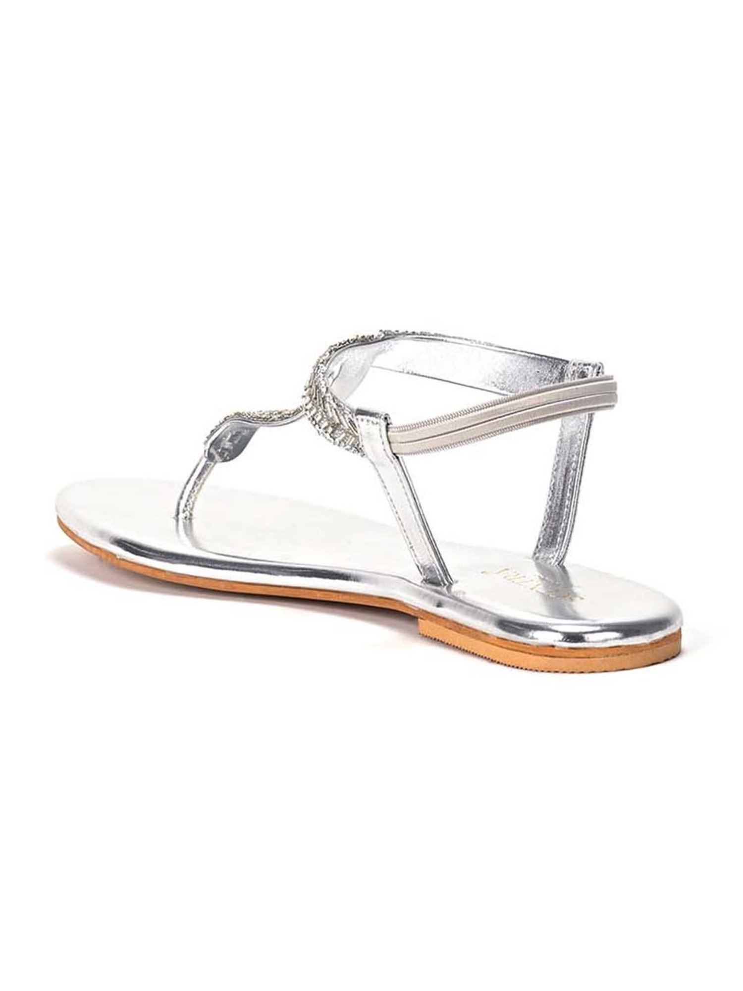 Scentra Women's Silver T-Strap Sandals