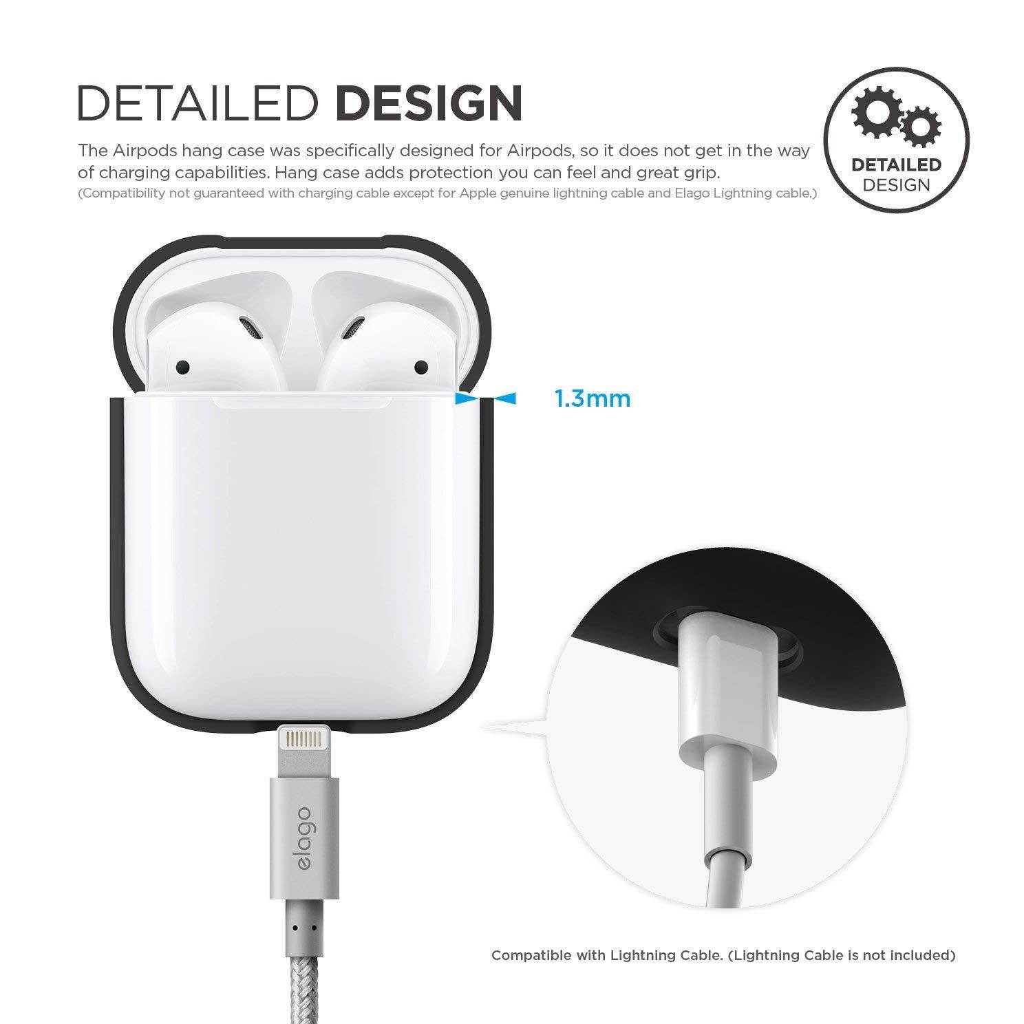 elago AirPods Hang Case [Black] - [Extra Protection] [Added Carabiner] - for AirPods Case