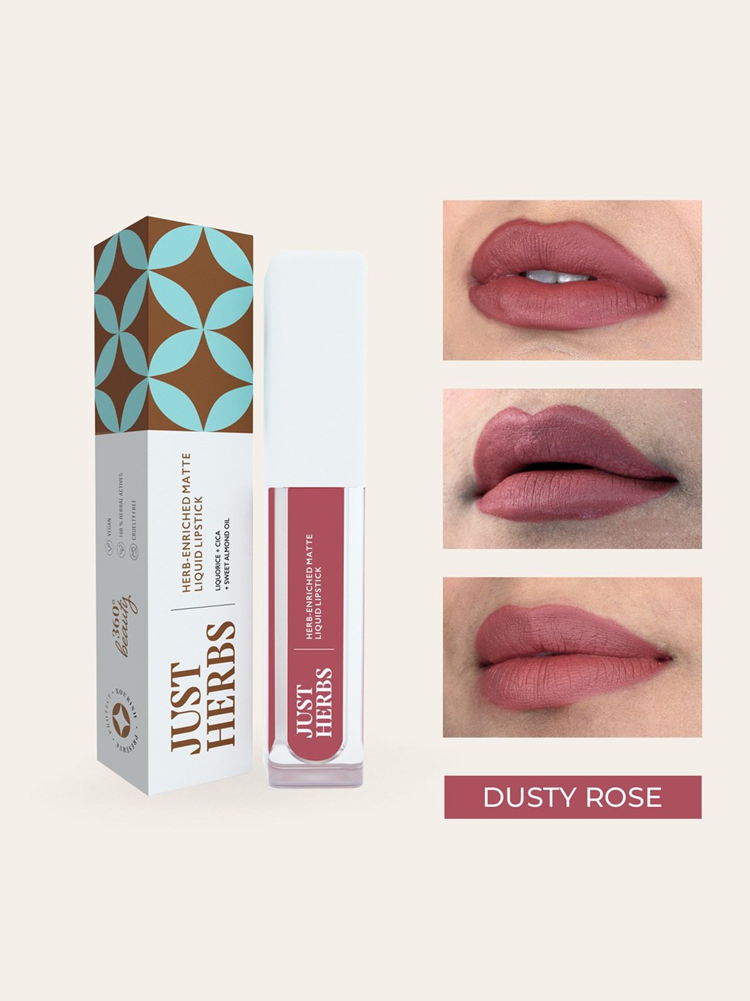 JUST HERBS Herb-Enriched Matte Liquid Lipstick Dusty Rose - 2 ml