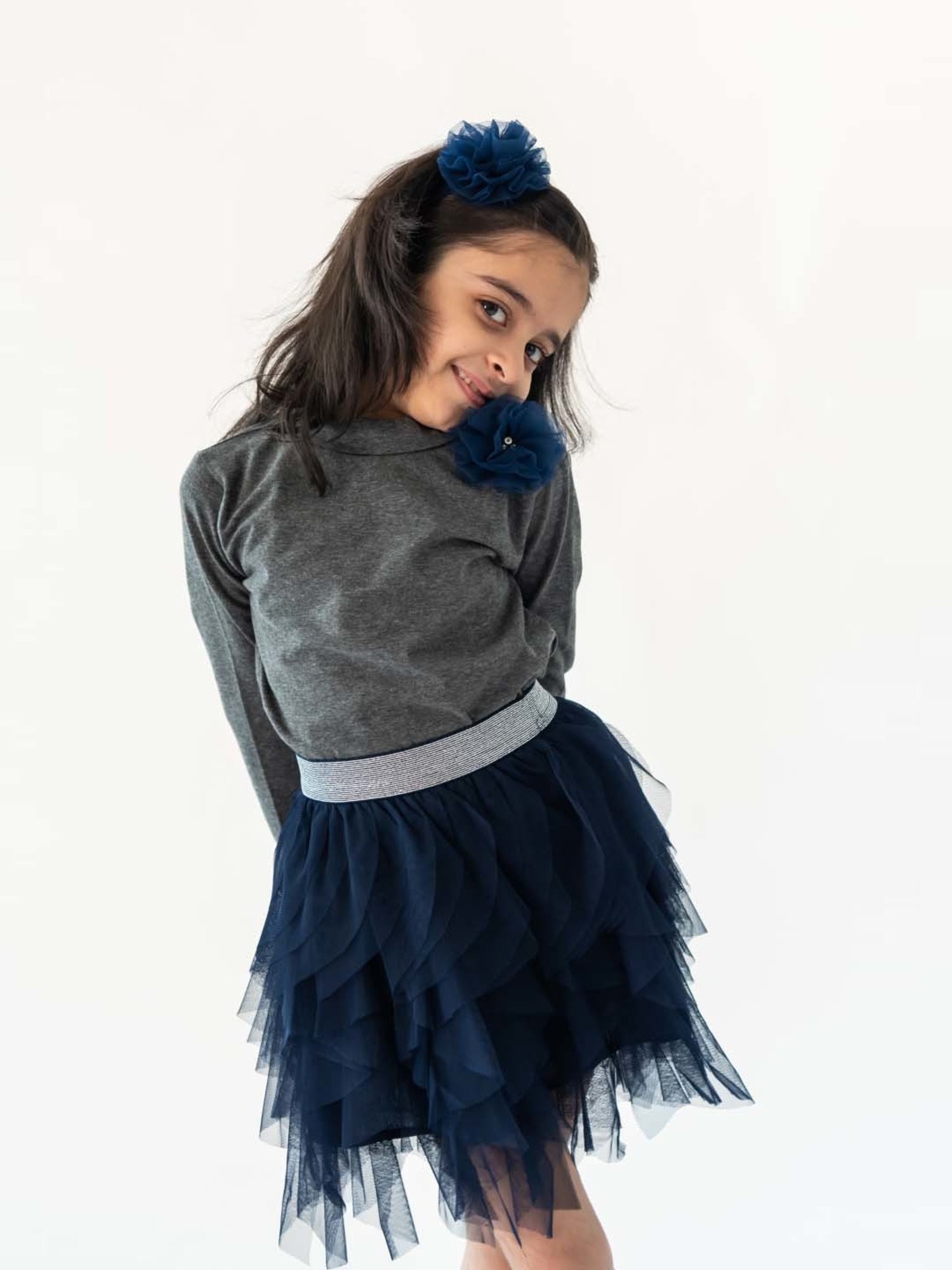 A Little Fable Navy Cotton Regular Fit Full Sleeves Top Set