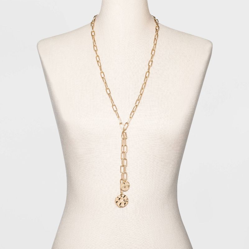 Linked Chain and Discs Long Necklace - A New Day™ Gold