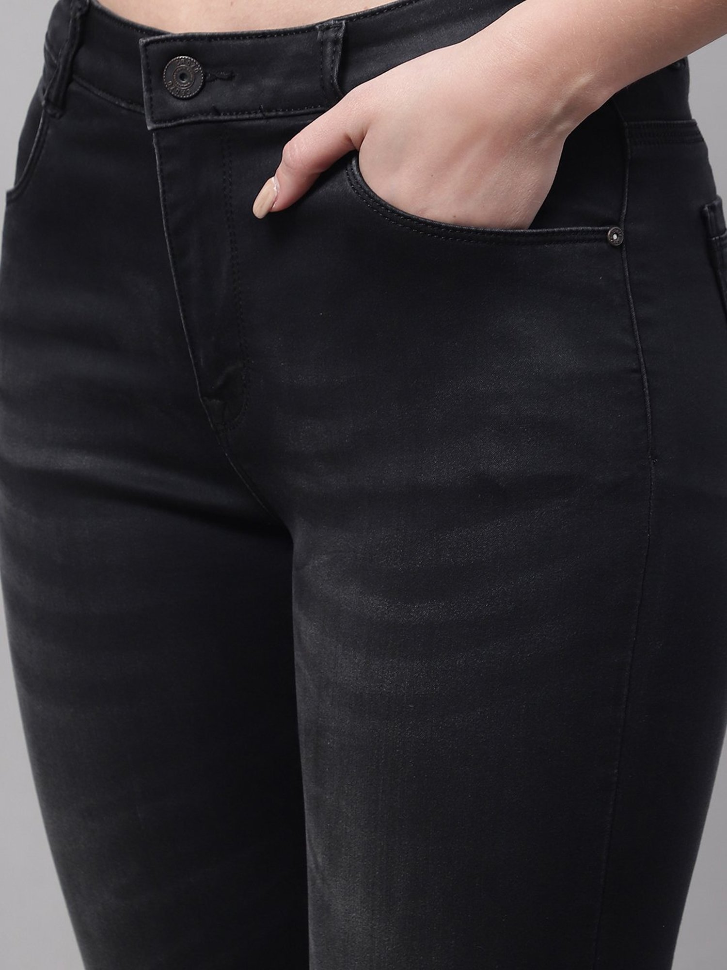 Crozo By Cantabil Black Regular Fit Mid Rise Jeans