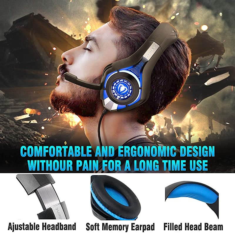 USB Gaming Headset for PC 71 Surround Sound Computer Gaming Headphones PC Headset with Noise Canceling Mic Volume Control LED Light for PC Mac Laptop