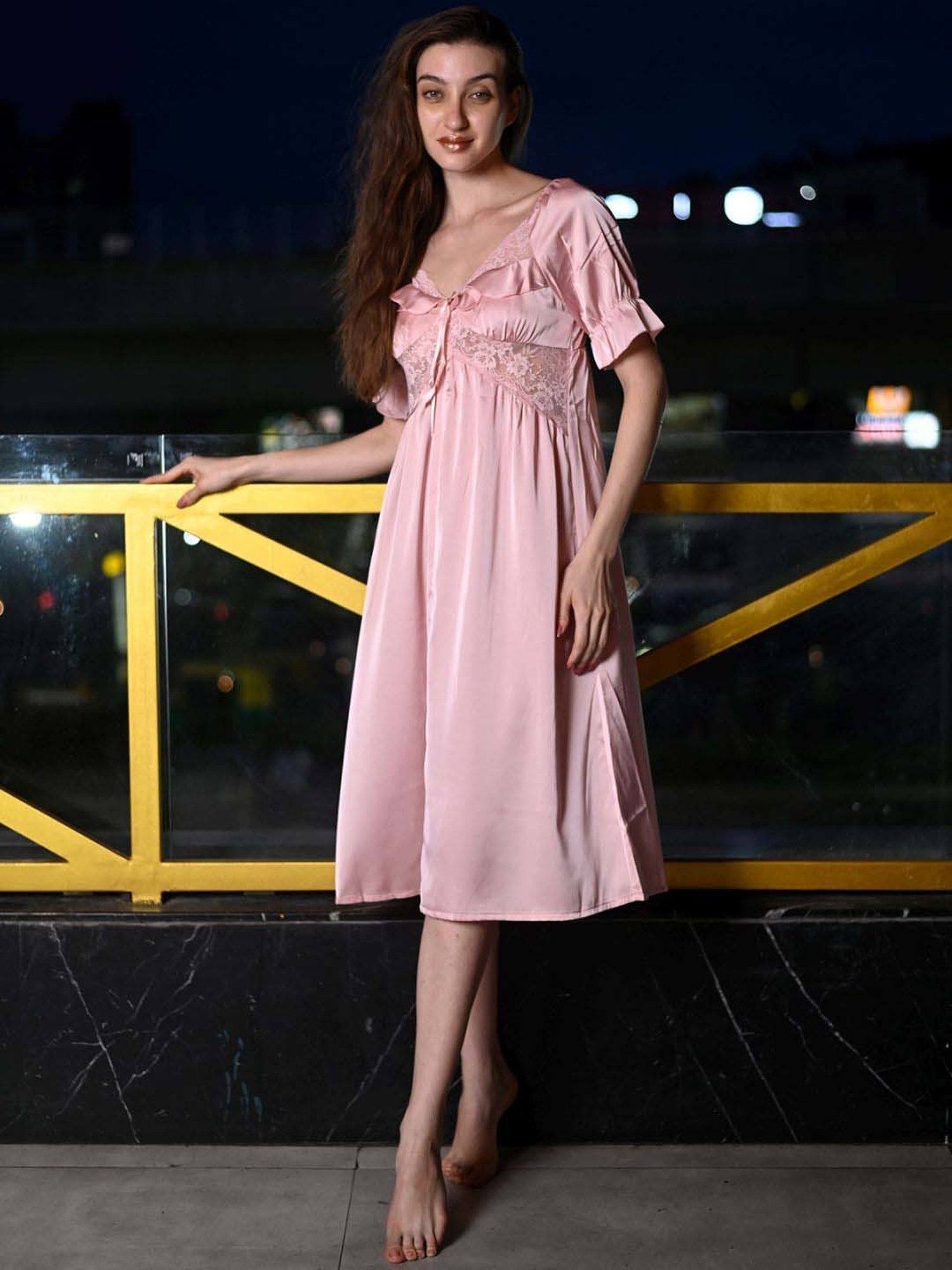 Odette Pink Lace Work Night Dress