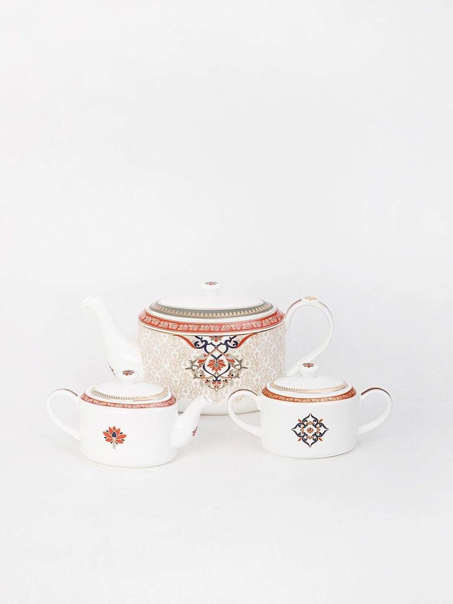 Fabindia Home Jodha Red & White Ceramic Beverage Set