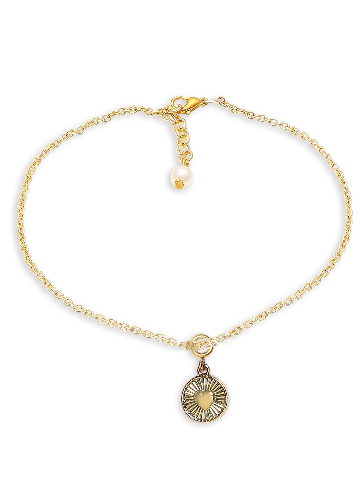 OOMPH Gold Tone Love & Heart Shape Charm Delicate Fashion Anklet Pack of 2