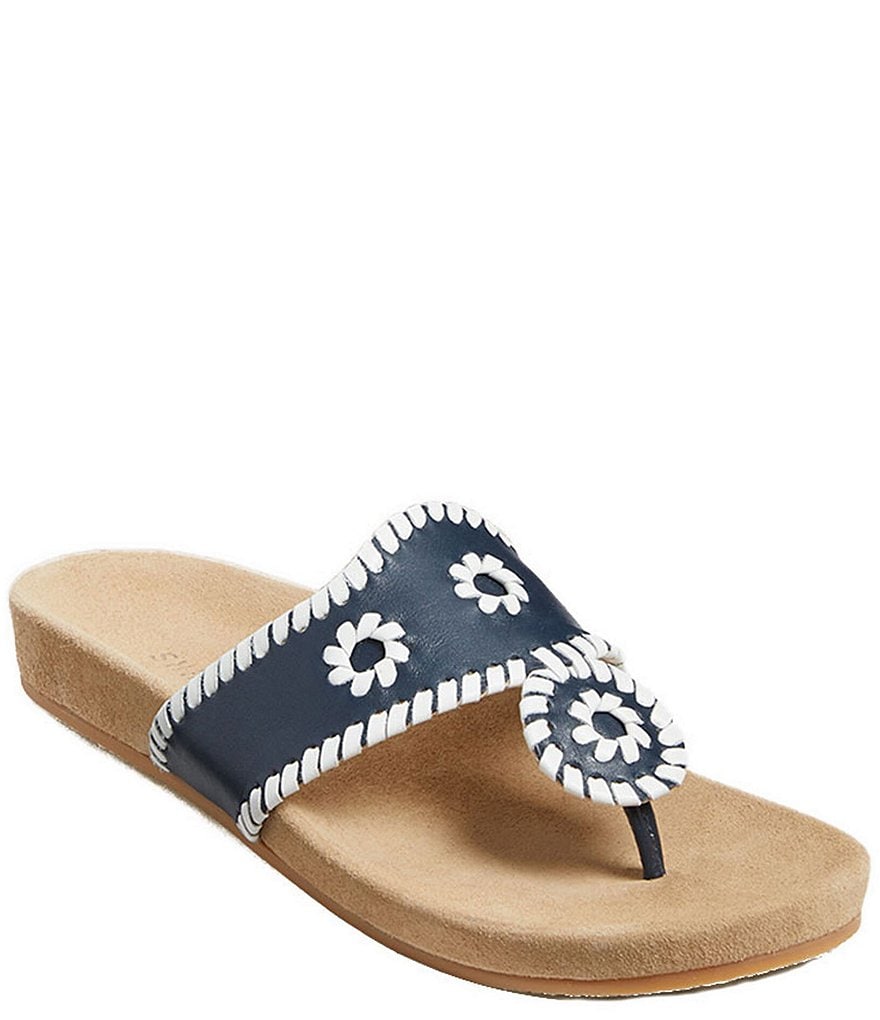 Jack Rogers Jacks Comfort Leather Whipstitch Detail Thong Sandals